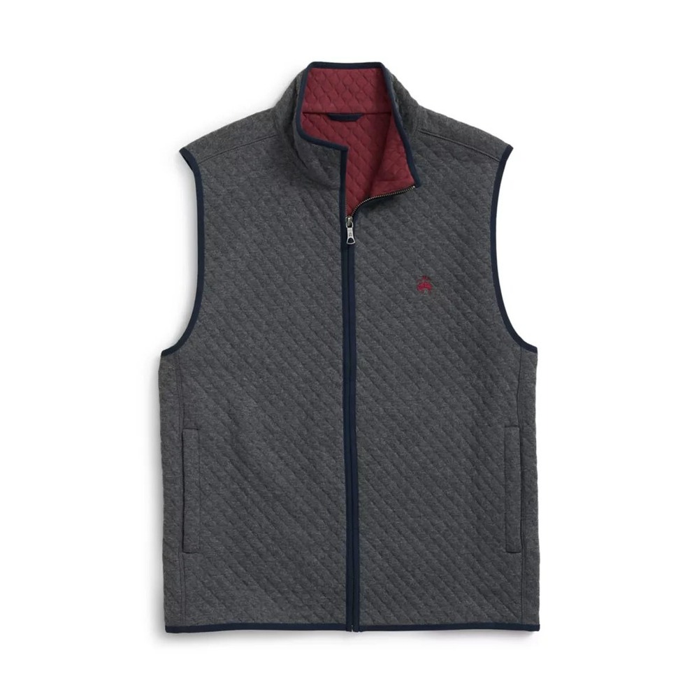 Brooks Brothers Mens Quilted Zip Front Vest Grey Burgundy Small 325001 NEW